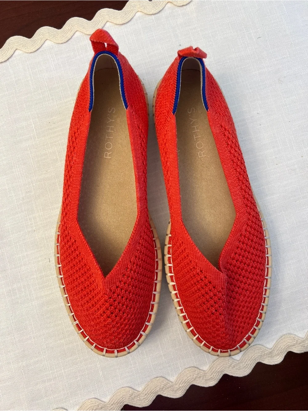 Rothy's Bright Red Knit Espadrille Flats 7.5 woman’s ballet style shoe